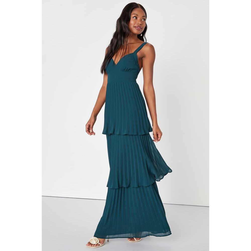 NWT Lulus Luxe Perfection Emerald Green Pleated Tiered Backless Maxi Dress Sz XL - Picture 8 of 9